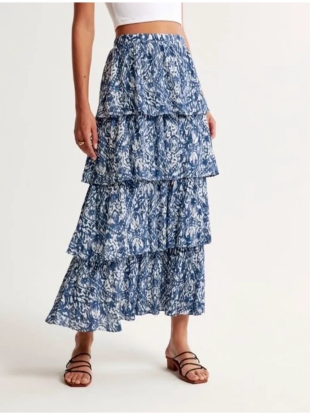 Tiered Blue Floral Maxi Skirt